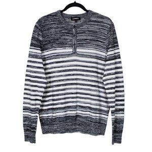 Express White Grey Striped Knit Sweater